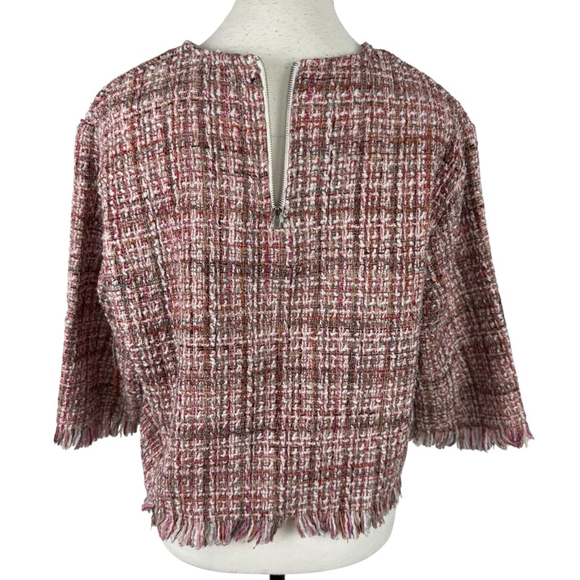 Zara Pink Tweed Crop Top Women's Large Fringe NWOT - Picture 6 of 12